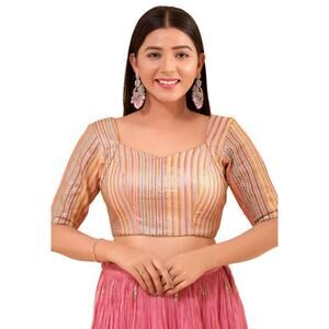 Embroidered Art Silk Saree in Peach, size 34, NWT